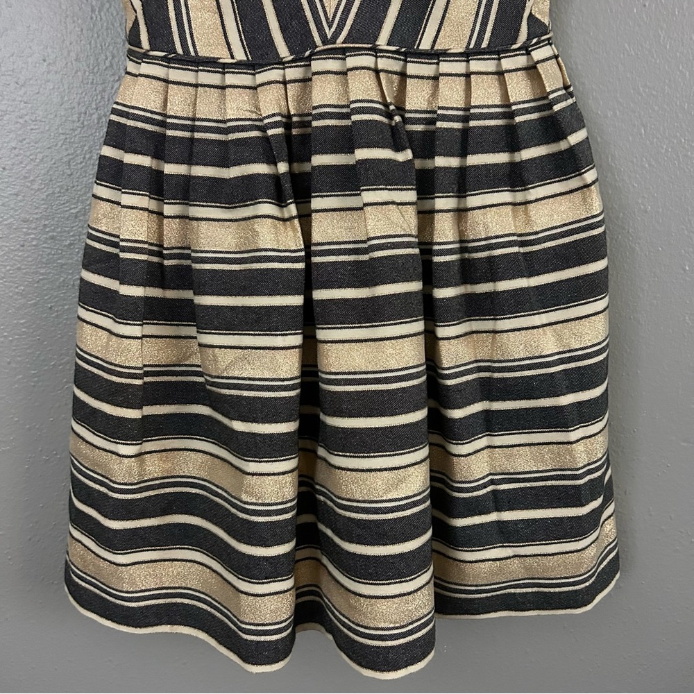 J. Crew Metallic Gold Striped Fit & Flare Mini Dress Size 2 Cocktail Party Glam - Picture 4 of 13